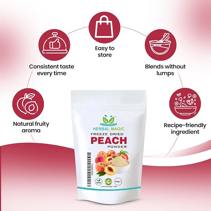 Freeze Dried Peach Powder-Rich & Vibrant Smoothies, Shakes, Juices, Baking, Cuisines