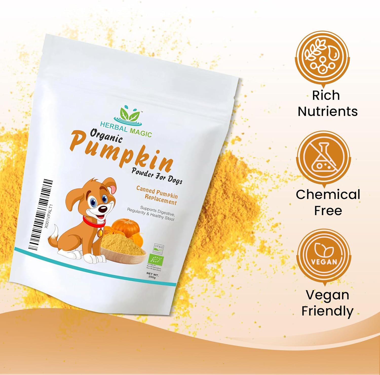 Organic Pumpkin Powder 200g for Dog, Cat & Horse