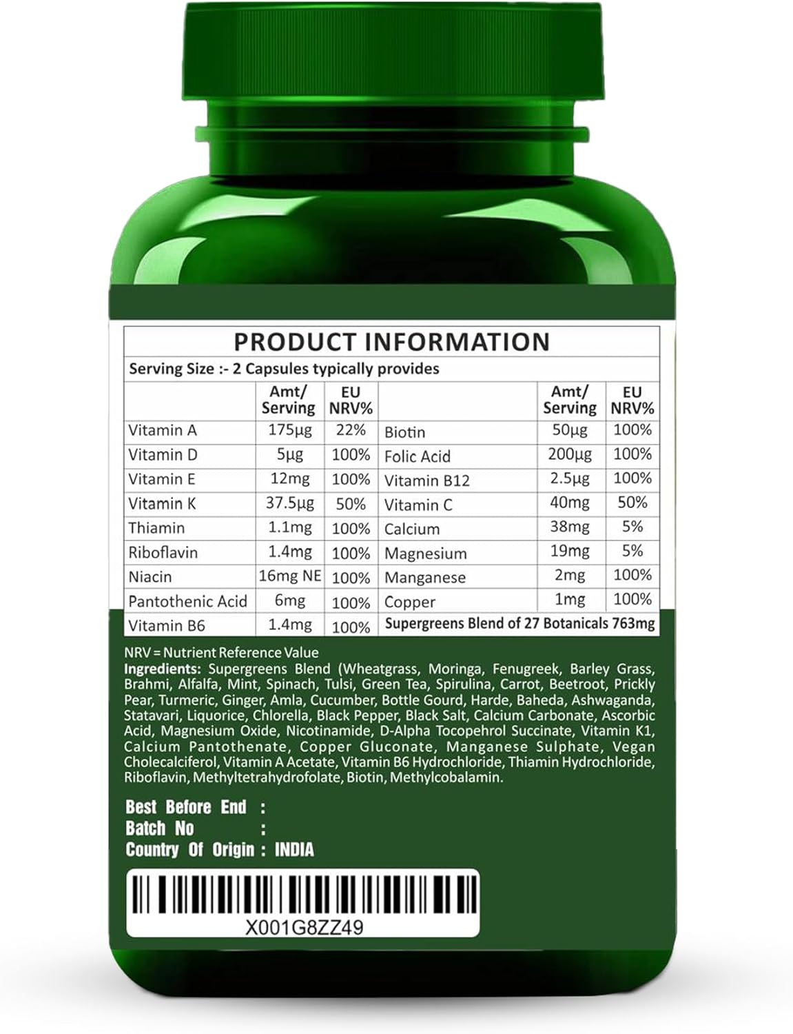 Natural Full Spectrum Wholefood Multivitamin Capsules