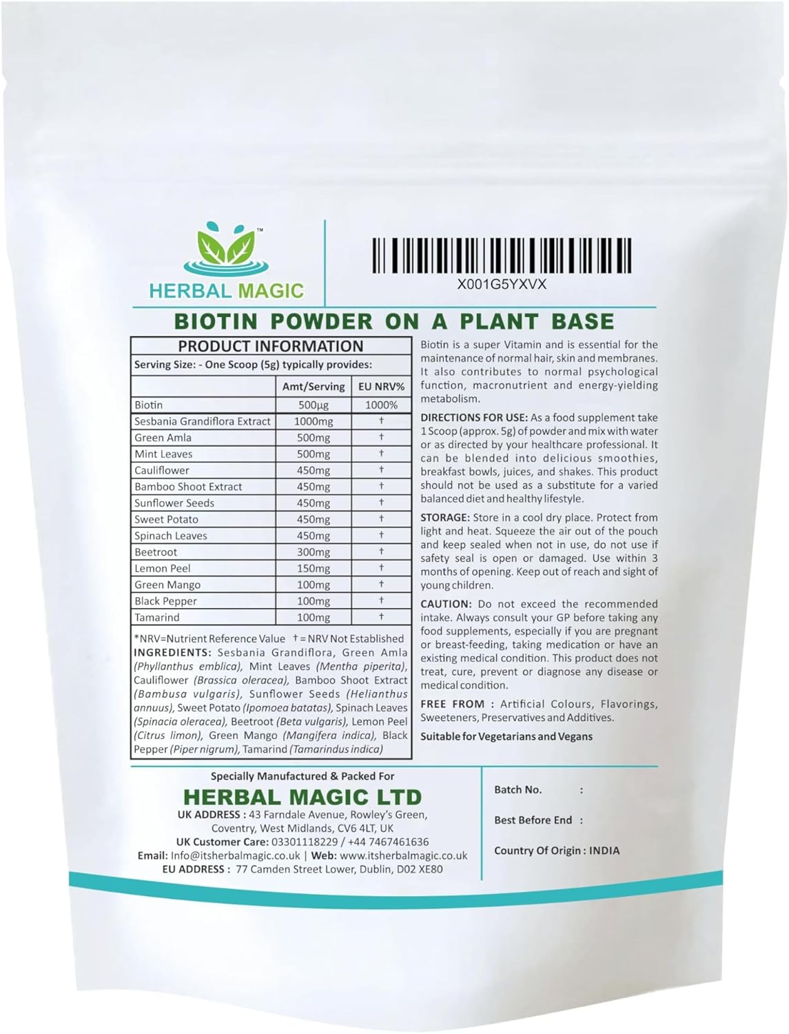 Plant-Based Natural Biotin Powder 100gms