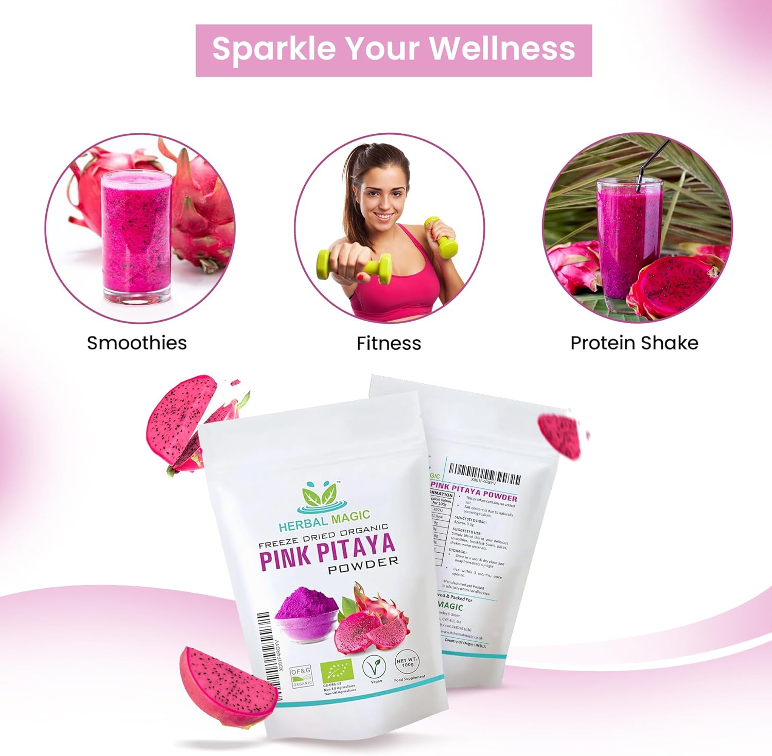 Freeze Dried Organic Pink Pitaya (Dragon Fruit) Powder