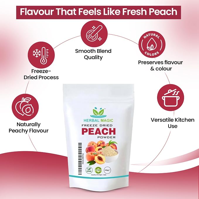 Freeze Dried Peach Powder-Rich & Vibrant Smoothies, Shakes, Juices, Baking, Cuisines