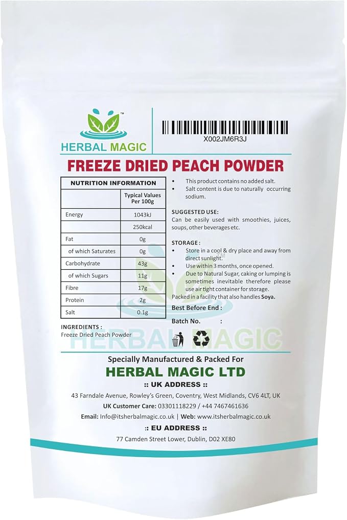Freeze Dried Peach Powder-Rich & Vibrant Smoothies, Shakes, Juices, Baking, Cuisines