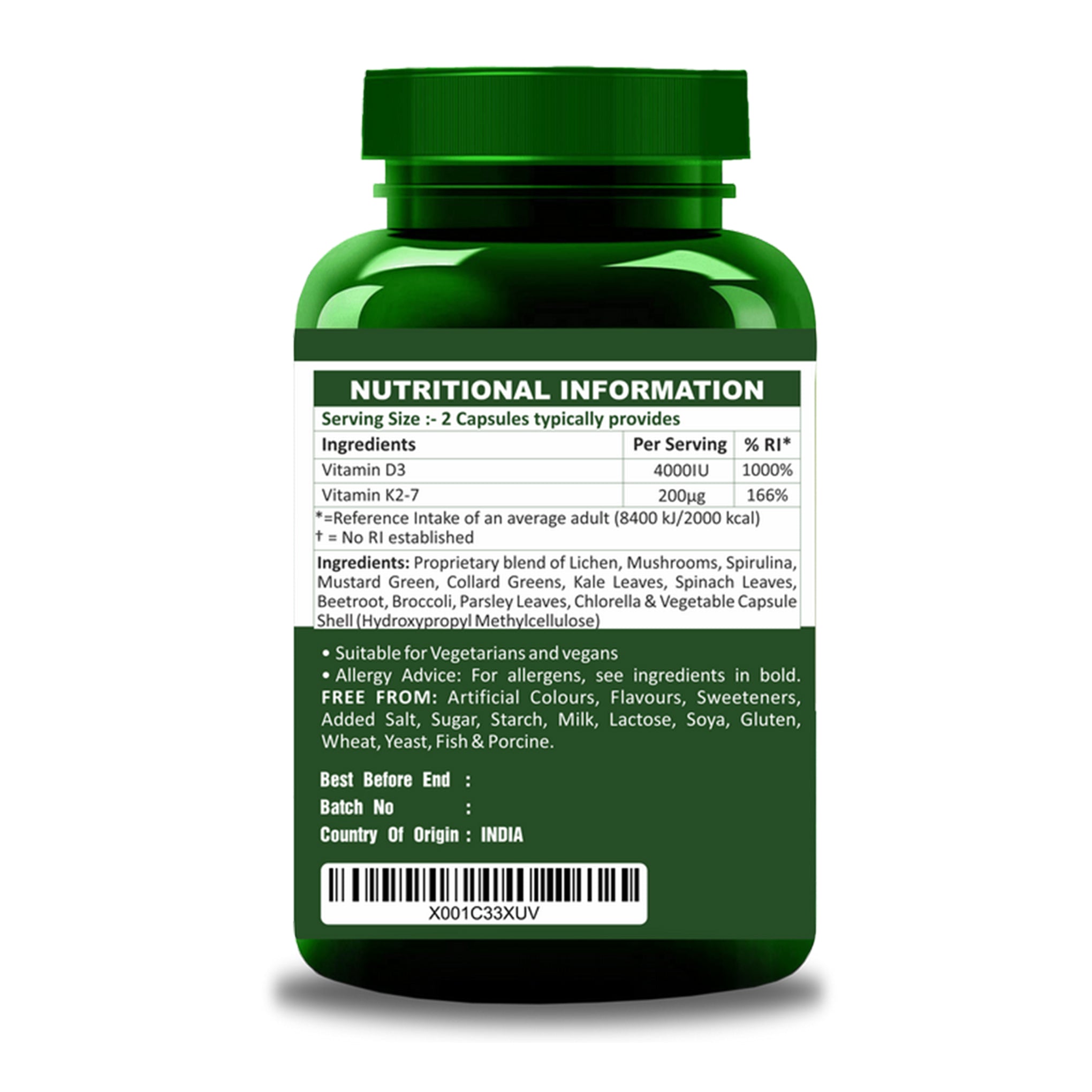 Plant-Based Natural Vitamin D3 and K2 Capsules